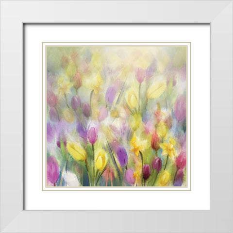 Daffodils and Tulips White Modern Wood Framed Art Print with Double Matting by Pommingmas, N.