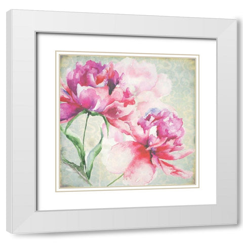 Lovely Peony Blossoms White Modern Wood Framed Art Print with Double Matting by Jersova, R.