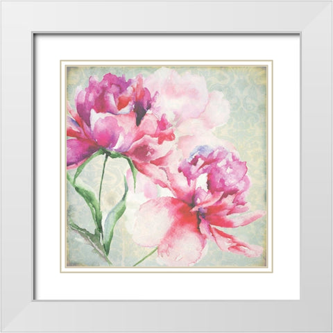 Lovely Peony Blossoms White Modern Wood Framed Art Print with Double Matting by Jersova, R.