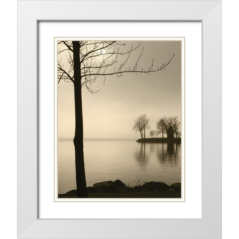 Tranquil Cove White Modern Wood Framed Art Print with Double Matting by Anonymous