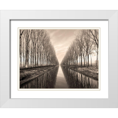 Serene Canal White Modern Wood Framed Art Print with Double Matting by Anonymous