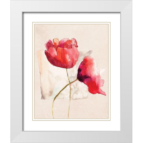 Retro Poppy Watercolor White Modern Wood Framed Art Print with Double Matting by Jersova, R.