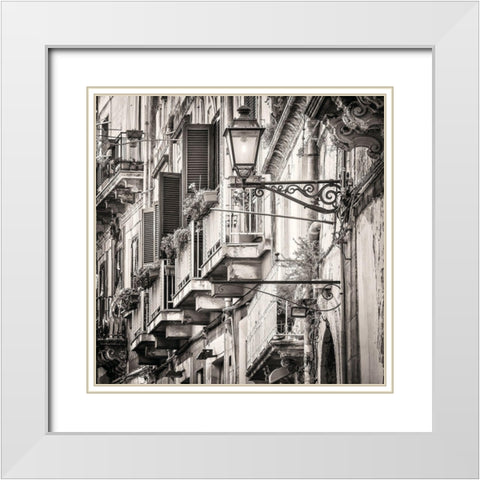 Mediterranean Street Scene White Modern Wood Framed Art Print with Double Matting by Molcan, M.