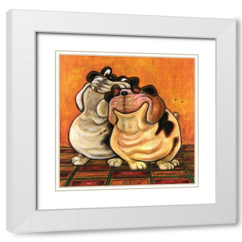 Bulldogs in Love White Modern Wood Framed Art Print with Double Matting by Kourosh