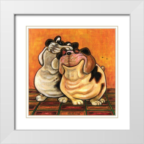 Bulldogs in Love White Modern Wood Framed Art Print with Double Matting by Kourosh