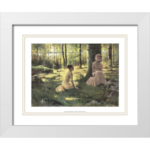 Under the Birches White Modern Wood Framed Art Print with Double Matting by Edelfelt, Albert