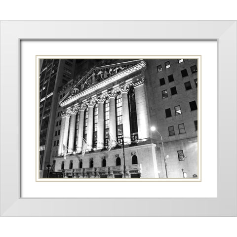 New York Stock Exchange at Night  White Modern Wood Framed Art Print with Double Matting by Maier, Phil