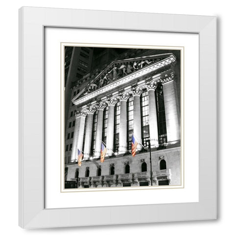 New York Stock Exchange at Night (sm) White Modern Wood Framed Art Print with Double Matting by Maier, Phil