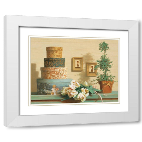Hat Boxes on Shelf White Modern Wood Framed Art Print with Double Matting by Unknown