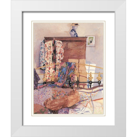 Brass Bed White Modern Wood Framed Art Print with Double Matting by Unknown