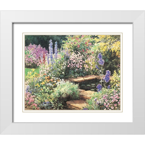 Garden Fountain I White Modern Wood Framed Art Print with Double Matting by Unknown