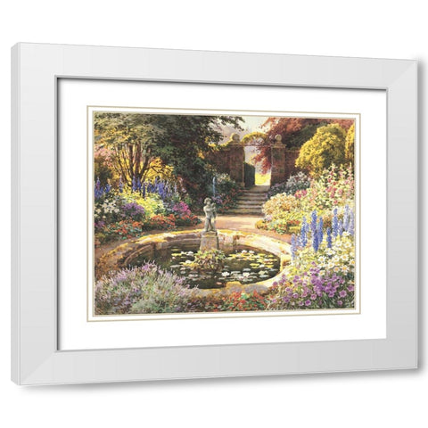 Garden Fountain II White Modern Wood Framed Art Print with Double Matting by Unknown