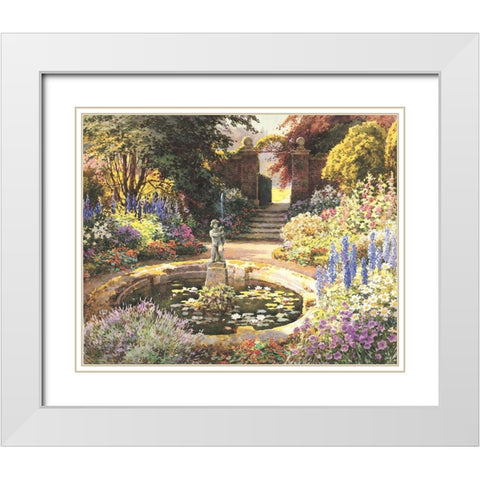 Garden Fountain II White Modern Wood Framed Art Print with Double Matting by Unknown