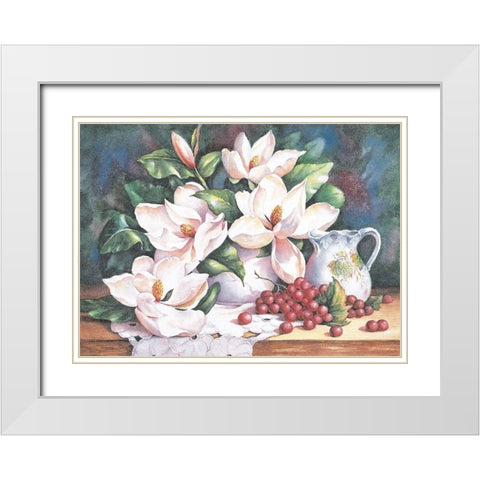 Flowers and Pitcher White Modern Wood Framed Art Print with Double Matting by Unknown