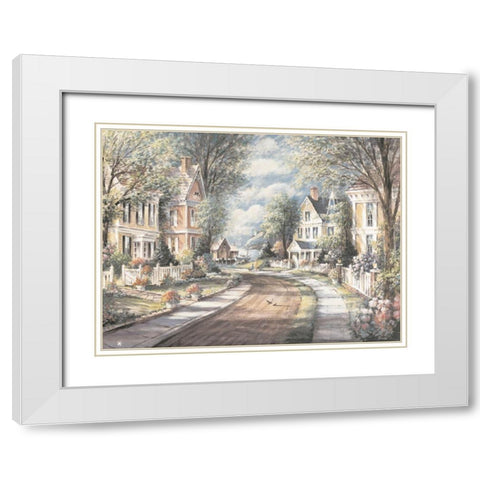 Victorian Street White Modern Wood Framed Art Print with Double Matting by Unknown