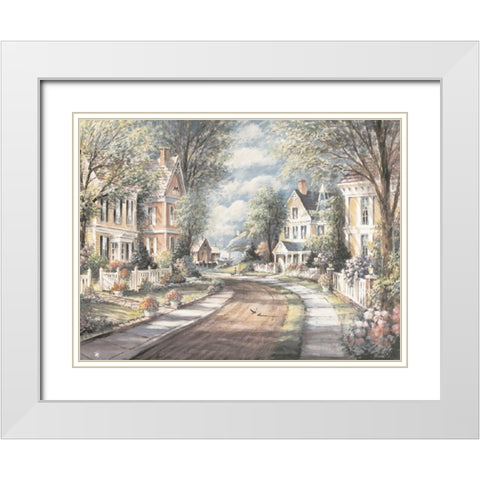Victorian Street White Modern Wood Framed Art Print with Double Matting by Unknown