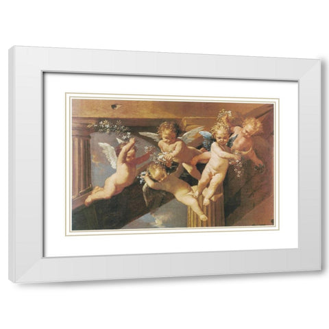 Cherubs White Modern Wood Framed Art Print with Double Matting by Unknown