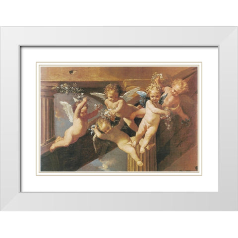 Cherubs White Modern Wood Framed Art Print with Double Matting by Unknown