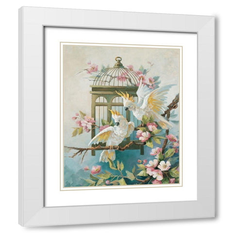 Two Cockatiels White Modern Wood Framed Art Print with Double Matting by Unknown