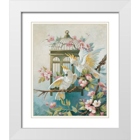 Two Cockatiels White Modern Wood Framed Art Print with Double Matting by Unknown