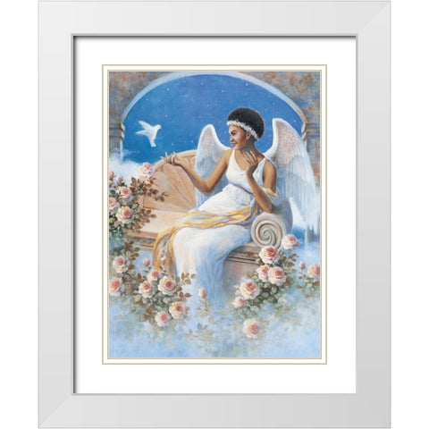 Angel and Dove White Modern Wood Framed Art Print with Double Matting by Unknown