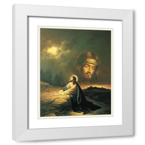 Gethsemene White Modern Wood Framed Art Print with Double Matting by Unknown