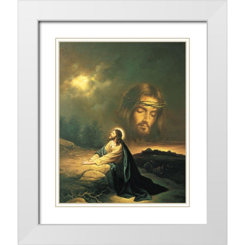 Gethsemene White Modern Wood Framed Art Print with Double Matting by Unknown