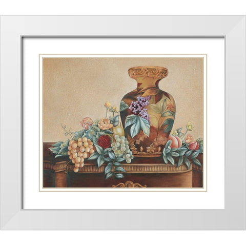 Vase and Fruit White Modern Wood Framed Art Print with Double Matting by Unknown