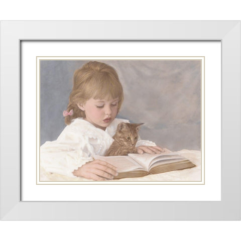Lesson for Kitty White Modern Wood Framed Art Print with Double Matting by Unknown