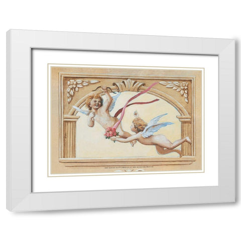 Cherub Fresco White Modern Wood Framed Art Print with Double Matting by Unknown