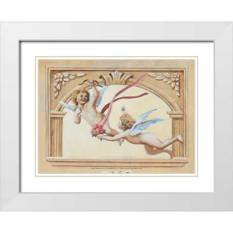 Cherub Fresco White Modern Wood Framed Art Print with Double Matting by Unknown