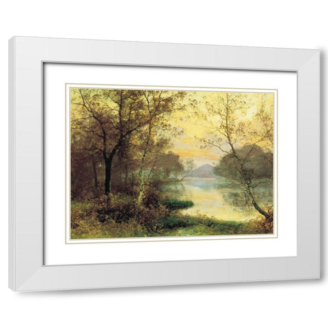 Birch Trees White Modern Wood Framed Art Print with Double Matting by Unknown