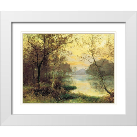 Birch Trees White Modern Wood Framed Art Print with Double Matting by Unknown