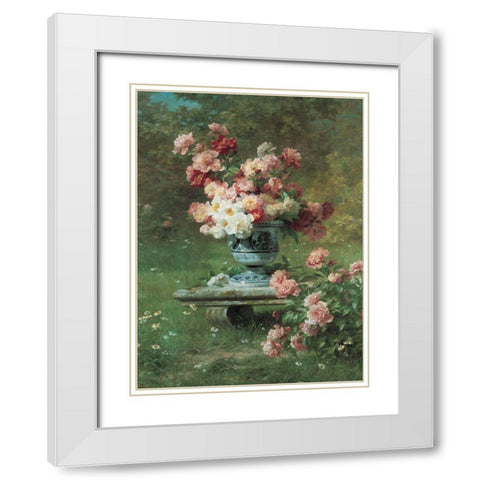 Peonies in Urn White Modern Wood Framed Art Print with Double Matting by Unknown