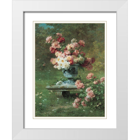 Peonies in Urn White Modern Wood Framed Art Print with Double Matting by Unknown