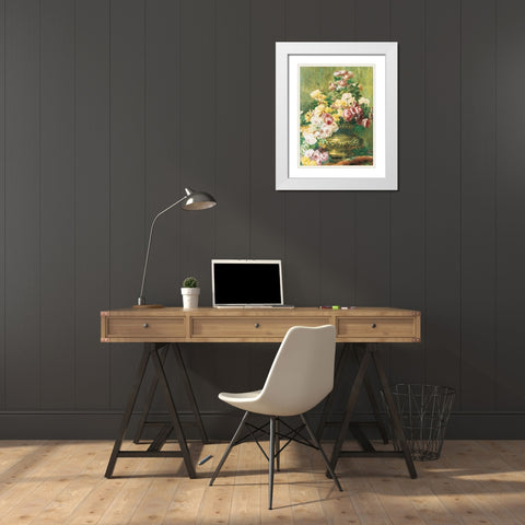 Roses in Urn White Modern Wood Framed Art Print with Double Matting by Unknown
