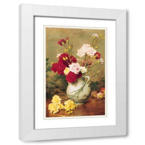 Carnations in Vase White Modern Wood Framed Art Print with Double Matting by Unknown