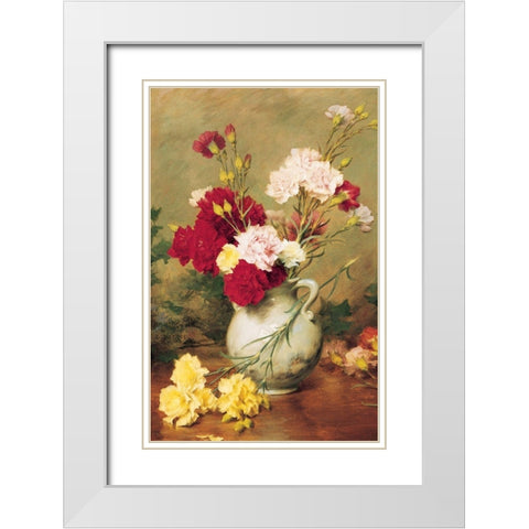 Carnations in Vase White Modern Wood Framed Art Print with Double Matting by Unknown