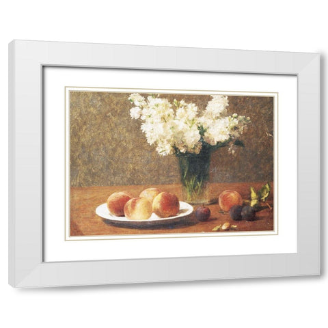 Flowers and Fruit White Modern Wood Framed Art Print with Double Matting by Unknown