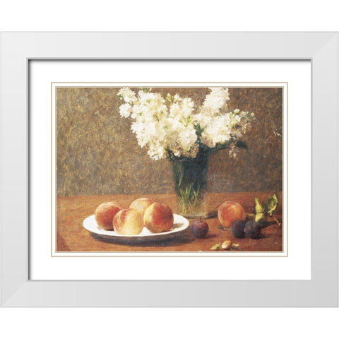Flowers and Fruit White Modern Wood Framed Art Print with Double Matting by Unknown