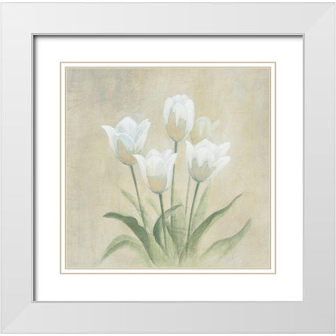 White Tulips White Modern Wood Framed Art Print with Double Matting by Unknown