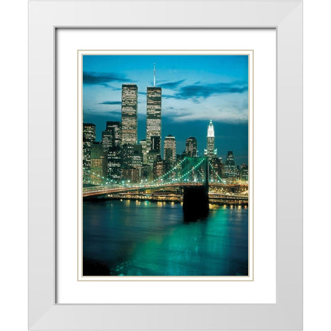 Brooklyn Bridge White Modern Wood Framed Art Print with Double Matting by Unknown