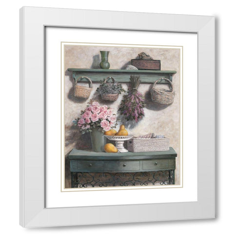 Flowers and Herbs White Modern Wood Framed Art Print with Double Matting by Unknown