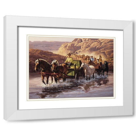 Wagon Train White Modern Wood Framed Art Print with Double Matting by Unknown