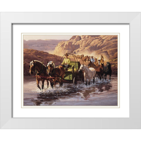 Wagon Train White Modern Wood Framed Art Print with Double Matting by Unknown