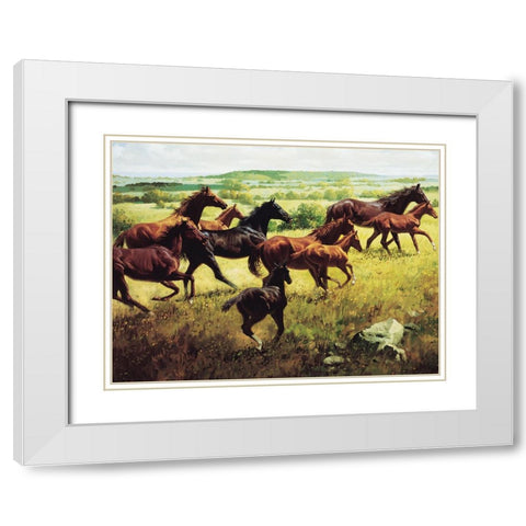 Wild Horses I White Modern Wood Framed Art Print with Double Matting by Unknown