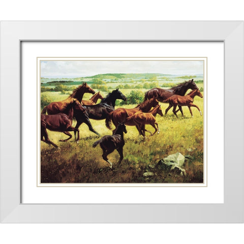 Wild Horses I White Modern Wood Framed Art Print with Double Matting by Unknown