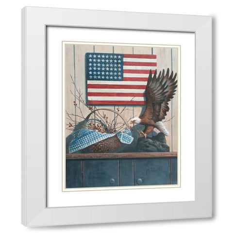 Eagle And Flaf White Modern Wood Framed Art Print with Double Matting by Unknown