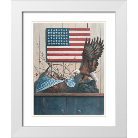 Eagle And Flaf White Modern Wood Framed Art Print with Double Matting by Unknown