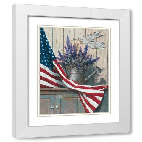 Flag And Flowers White Modern Wood Framed Art Print with Double Matting by Unknown